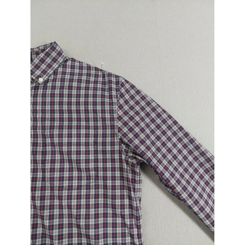 Banana‎ Republic Men Shirt M Navy Blue Plaid Slim Fit Stretch Button Up Casual